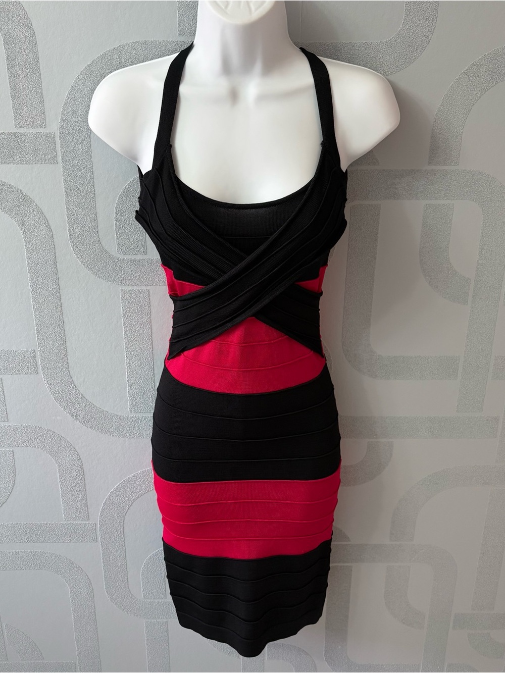 Black and Red Crisscross Bandage Mini Dress